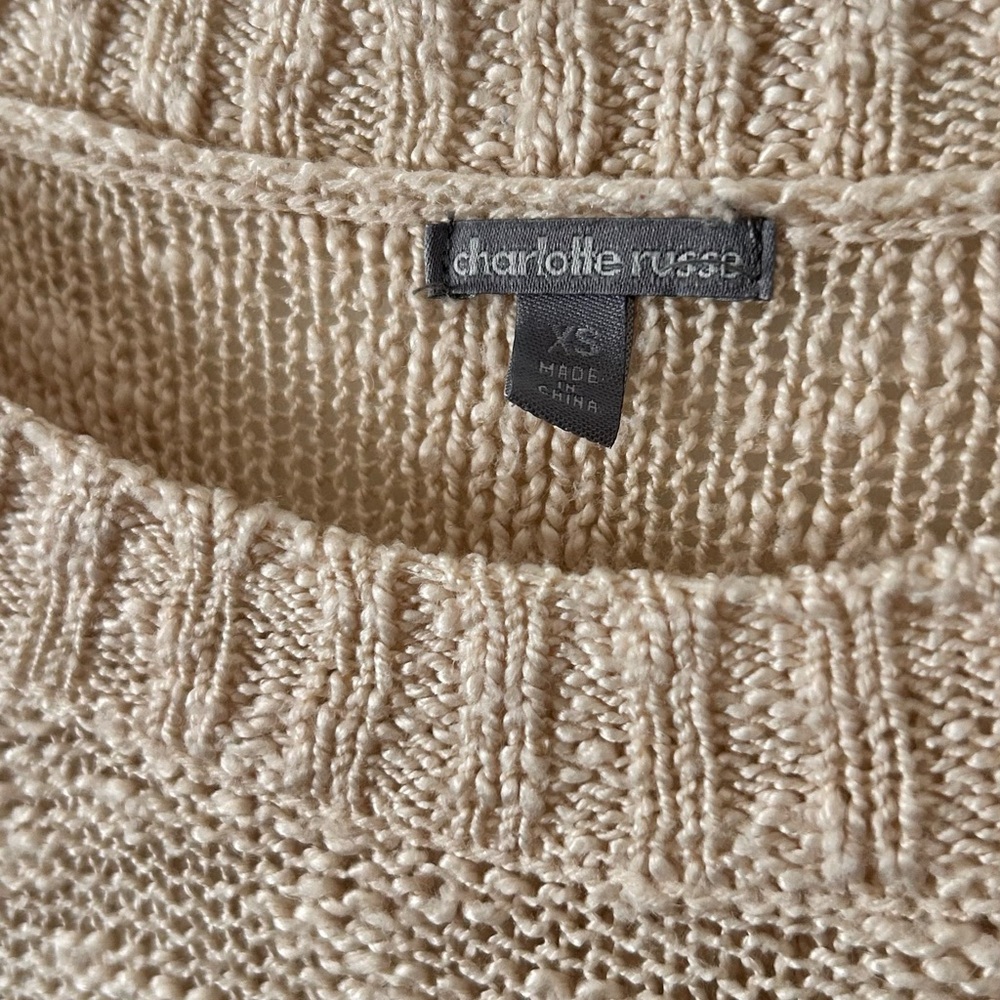 Charlotte Russe Cream Crew Neck Sweater with Ribbed Knit